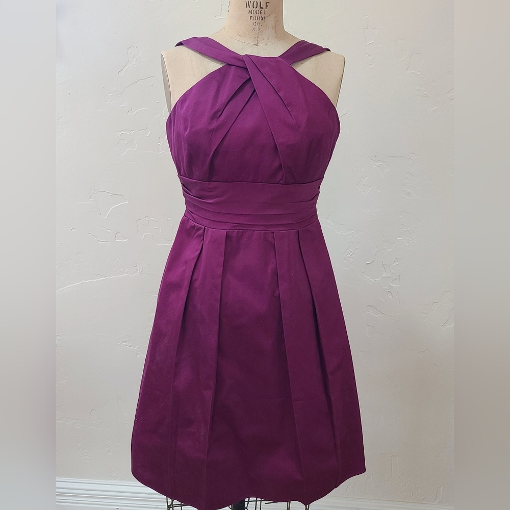 David's Bridal Cocktail Dress Gorgeous Eggplant Aubergine X-Halter